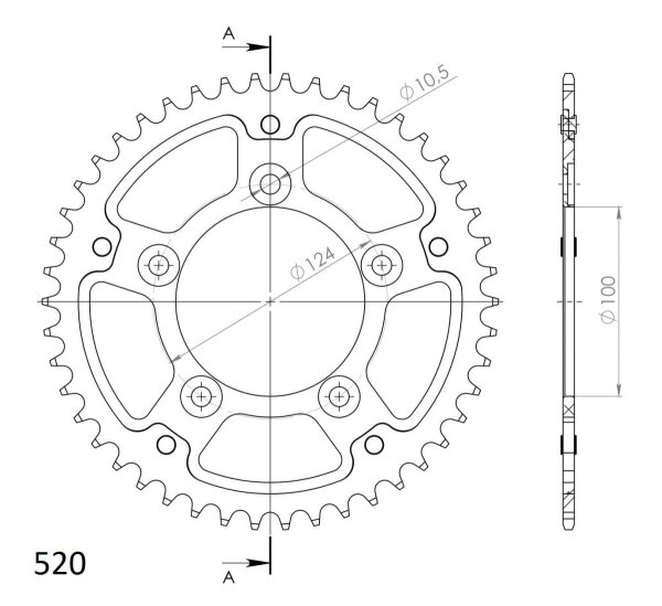 Supersprox Stealth-Kettenrad 520 - 47Z (rot) RST-743:47-RED|ID 100,0 LK 124,0 5-Loch