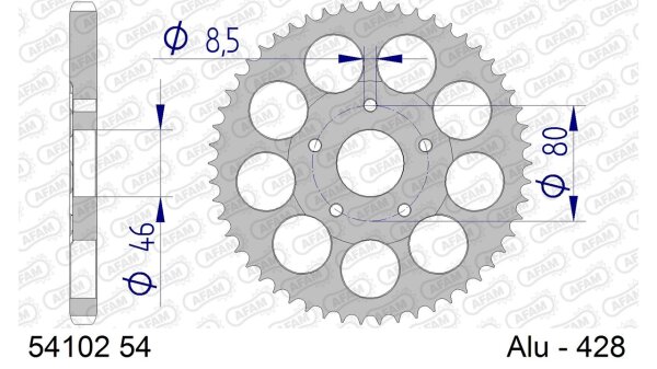 DC AFAM Alu-Kettenrad 428 - 54Z (Gun Metal) 54102-54 | ID 46 LK 80 5-Loch