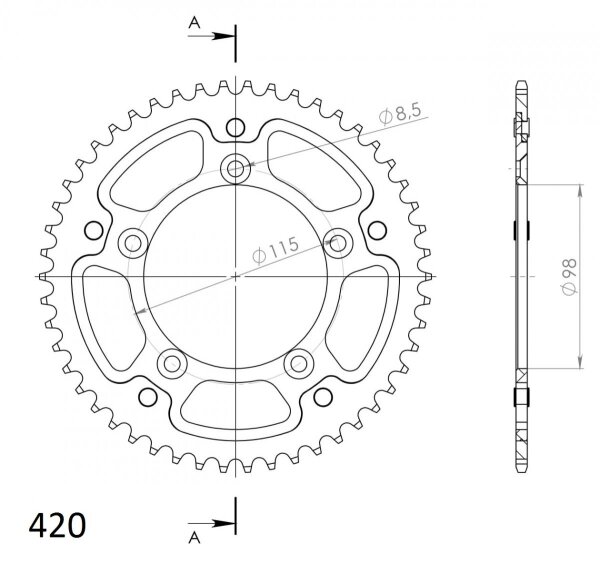 Supersprox Stealth-Kettenrad 420 - 46Z (orange) RST-4:46-ORG|ID 98,0 LK 115,0 5-Loch