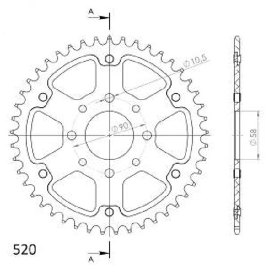 Supersprox Stealth-Kettenrad 520 - 44Z (gold) RST-273:44-GLD|ID 58,0 LK 90,0 4-Loch