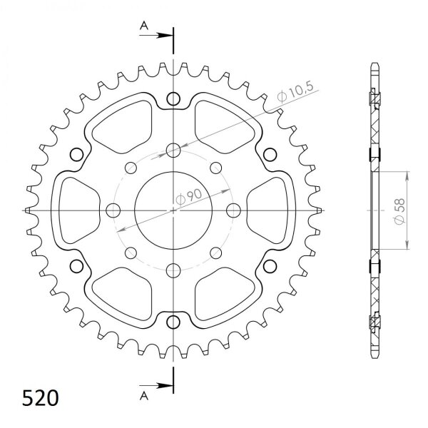 Supersprox Stealth-Kettenrad 520 - 42Z (orange) RST-273:42-ORG|ID 58,0 LK 90,0 4-Loch/4-Loch