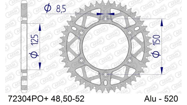 DC AFAM Alu-Kettenrad 520 - 51Z (Orange) 72304PO+51 | ID 125 LK 150 6-Loch mit Schlammnut