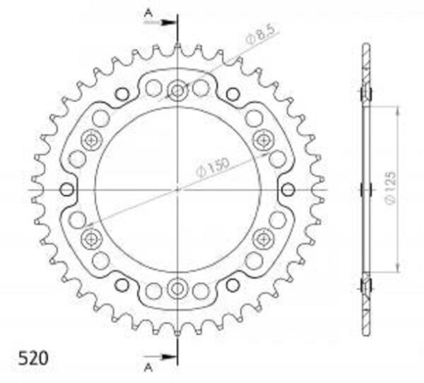 Supersprox Stealth-Kettenrad 520 - 42Z (schwarz) RST-990:42-BLK|ID 125,0 LK 150,0 6-Loch