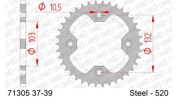 DC AFAM Stahl-Kettenrad 520 - 37Z (Silber) 71305-37| ID 103 LK 132 4-Loch