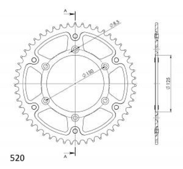 Supersprox Stealth-Kettenrad 520 - 50Z (silber) RST-990:50-SLV|ID 125,0 LK 150,0 6-Loch