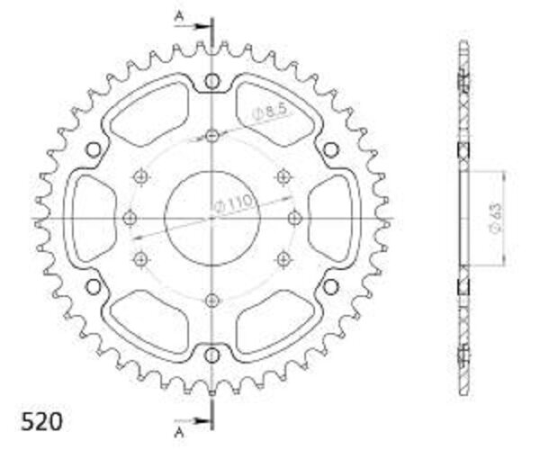 Supersprox Stealth-Kettenrad 520 - 46Z (silber) RST-905:46-SLV|ID 63,0 LK 110,0 8-Loch