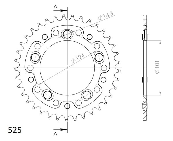 Supersprox Stealth-Kettenrad 525 - 37Z (gold) RST-991:37-GLD|ID 101,0 LK 124,0 5-Loch