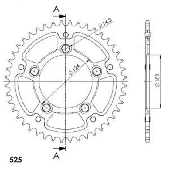 Supersprox Stealth-Kettenrad 525 - 44Z (orange) RST-991:44-ORG|ID 101,0 LK 124,0 5-Loch