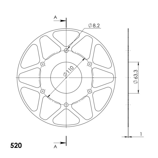 Supersprox Edge-Disc 520 - 45Z (silber) ACD-905:45-SLV|ID 63,0 LK 110,0 8-Loch