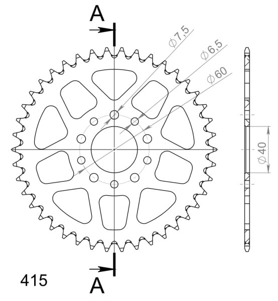 Supersprox Alu-Kettenrad 415 - 42Z (orange) RAL-451:42-ORG|ID 40,0 LK 60,0 5-Loch/5-Loch