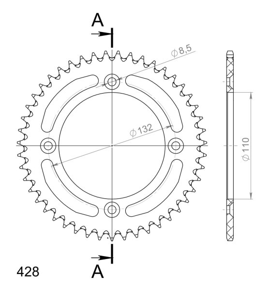 Supersprox Alu-Kettenrad 428 - 47Z (rot) RAL-898:47-RED|ID 110,0 LK 132,0 4-Loch