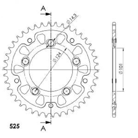 Supersprox Stealth-Kettenrad 525 - 42Z (silber) RST-991:42-SLV|ID 101,0 LK 124,0 5-Loch