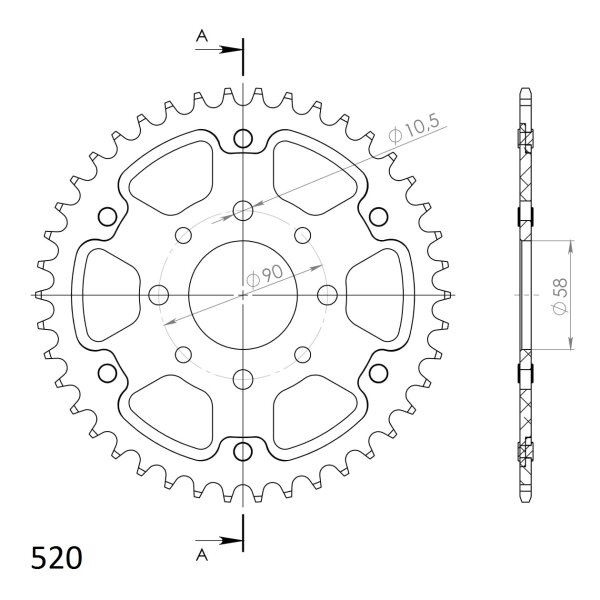 Supersprox Stealth-Kettenrad 428 - 52Z (gold) RST-898:52-GLD|ID 110,0 LK 132,0 4-Loch