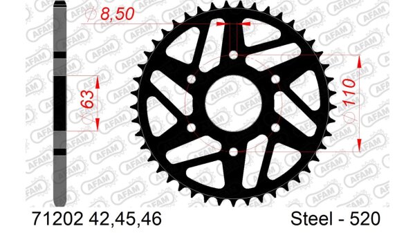 DC AFAM Stahl-Kettenrad 520 - 46Z (Schwarz) 71202-46| ID 63 LK 110 6-Loch