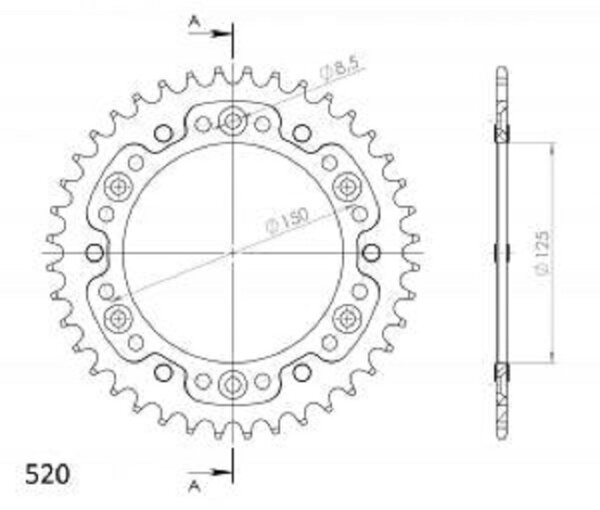 Supersprox Stealth-Kettenrad 520 - 40Z (blau) RST-990:40-BLU|ID 125,0 LK 150,0 6-Loch