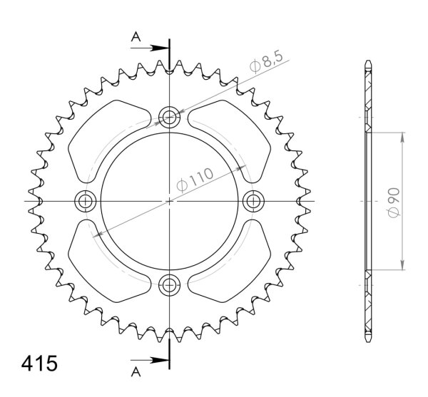 Supersprox Alu-Kettenrad 415 - 41Z (orange) RAL-452:41-ORG|ID 90,0 LK 110,0 4-Loch