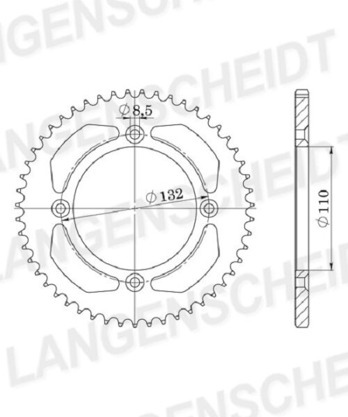 Esjot Alu-Kettenrad 428 - 50Z (silber) 51-15203-50|ID 110,0 LK 132,0 4-Loch