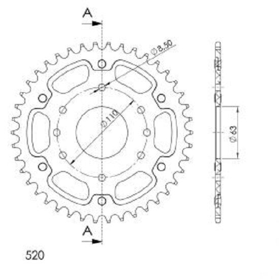 Supersprox Stealth-Kettenrad 520 - 43Z (orange) RST-905:43-ORG|ID 63,0 LK 110,0 8-Loch