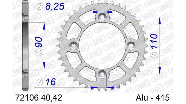 DC AFAM Alu-Kettenrad 415 - 40Z (Silber) 72106-40 | ID 90 LK 110 4-Loch