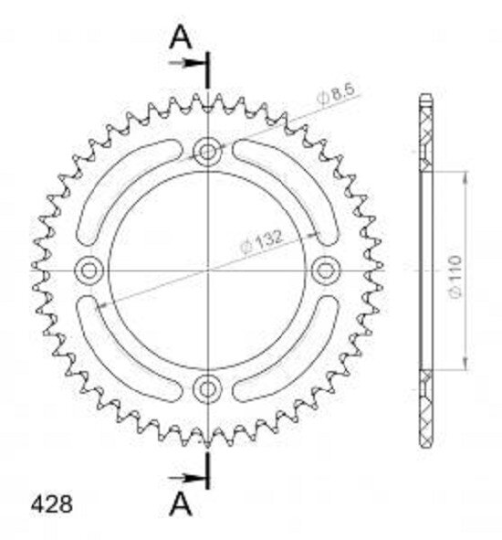 Supersprox Alu-Kettenrad 428 - 47Z (blau) RAL-898:47-BLU|ID 110,0 LK 132,0 4-Loch