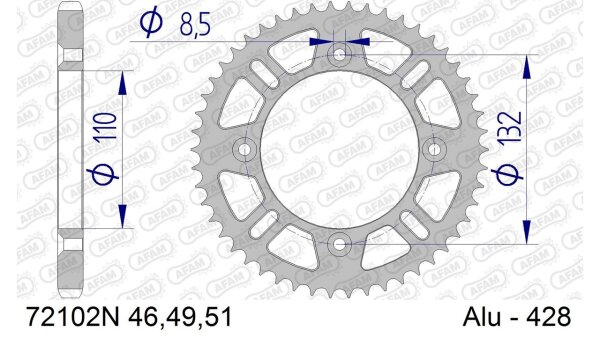 DC AFAM Alu-Kettenrad 428 - 46Z (Silber) 72102N-46 | ID 110 LK 132 4-Loch