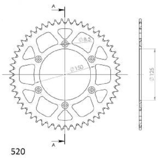 Supersprox Alu-Kettenrad 520 - 48Z (silber) RAL-990:48-SLV|ID 125,0 LK 150,0 6-Loch