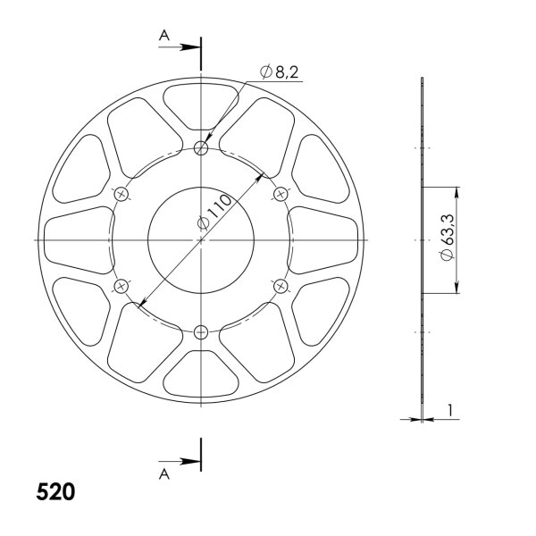 Supersprox Edge-Disc 520 - 44Z (silber) ACD-905:44-SLV|ID 63,0 LK 110,0 8-Loch