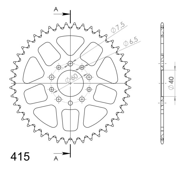 Supersprox Alu-Kettenrad 415 - 48Z (orange) RAL-451:48-ORG|ID 40,0 LK 60,0 5-Loch/5-Loch