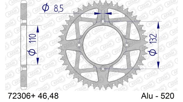 DC AFAM Alu-Kettenrad 520 - 46Z (Gun Metal) 72306+46 | ID 110 LK 132 4-Loch mit Schlammnut