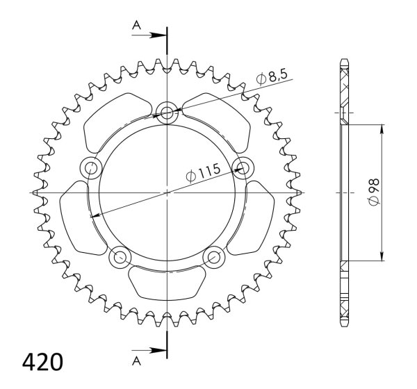 Supersprox Alu-Kettenrad 420 - 46Z (rot) RAL-4:46-RED|ID 98,0 LK 115,0 5-Loch