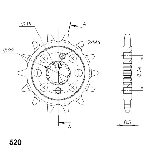 Supersprox Ritzel 520 - 14Z CST-1403:14|feinverzahnt 19,0/22,0