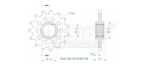 Esjot Ritzel 520 - 15Z 50-32162-15S|feinverzahnt 25,0/28,0