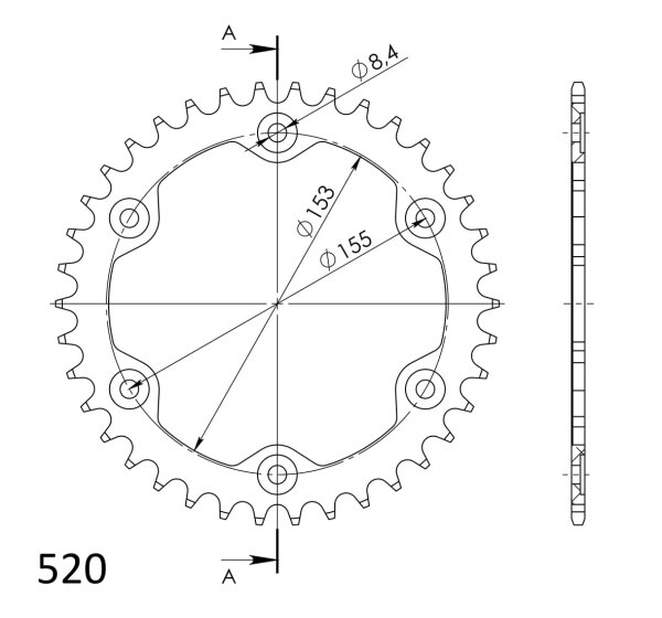 Supersprox Alu-Kettenrad 520 - 38Z (orange) RAL-612:38-ORG|ID 153,0 LK 155,0 6-Loch