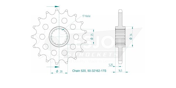 Esjot Ritzel 520 - 17Z 50-32162-17S|feinverzahnt 25,0/28,0